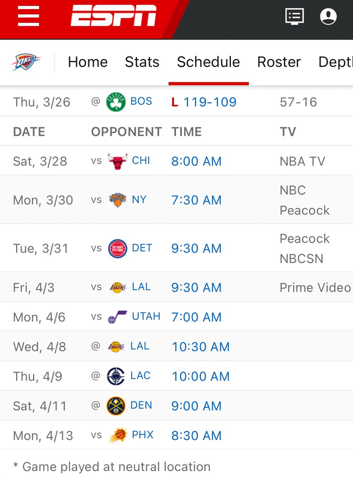 雷霆末战迎战7支分区前八强队